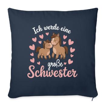 Je vais être une grande sœur cheval chevaux - Housse de coussin décorative 45 x 45 cm - bleu marine - Devant