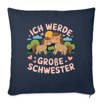 Je vais être une grande sœur cheval chevaux - Housse de coussin décorative 45 x 45 cm - bleu marine - Devant