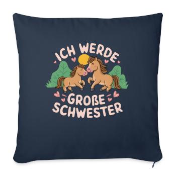 Je vais être une grande sœur cheval chevaux - Housse de coussin décorative 45 x 45 cm - bleu marine - Devant