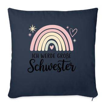 Je vais être grande sœur arc-en-ciel boho - Housse de coussin décorative 45 x 45 cm - bleu marine - Devant