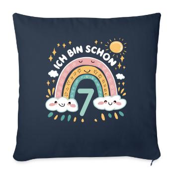 Chemise 7ème anniversaire Nuage Arc-en-ciel - Housse de coussin décorative 45 x 45 cm - bleu marine - Devant