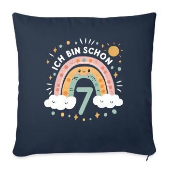 Chemise 7ème anniversaire Nuage Arc-en-ciel - Housse de coussin décorative 45 x 45 cm - bleu marine - Devant