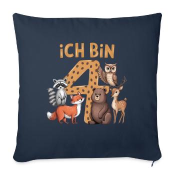 4ème anniversaire 4 ans Animaux de la forêt Animaux de la forêt - Housse de coussin décorative 45 x 45 cm - bleu marine - Devant