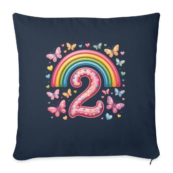 Papillon arc-en-ciel 2e anniversaire fille - Housse de coussin décorative 45 x 45 cm - bleu marine - Devant