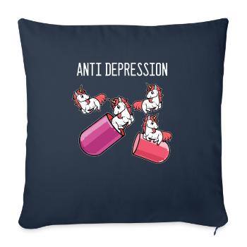 Licorne Anti Dépression - Housse de coussin décorative 45 x 45 cm - bleu marine - Devant