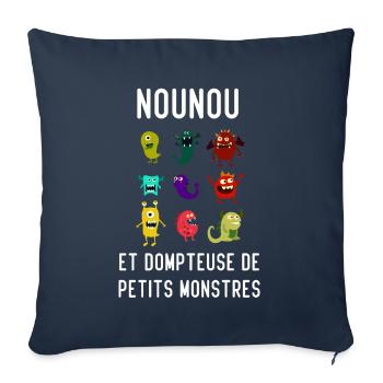 Nounou et dompteuse de petits monstres - Housse de coussin décorative 45 x 45 cm - bleu marine - Devant