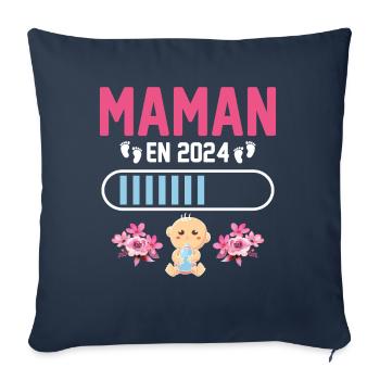 Maman En 2024 - Housse de coussin décorative 45 x 45 cm - bleu marine - Devant