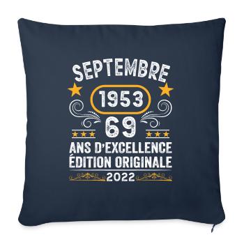September 1953 69 Jahre Geschenkidee - Sofakissenbezug 45 x 45 cm - Navy - Vorne