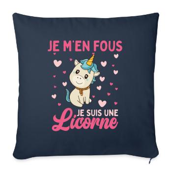 Je M'en Fous Je Suis Une Licorne - Housse de coussin décorative 45 x 45 cm - bleu marine - Devant
