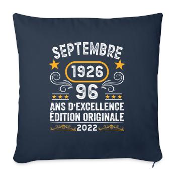 Septembre 1926 96 Ans Anniversaire Idée Cadeau - Housse de coussin décorative 45 x 45 cm - bleu marine - Devant