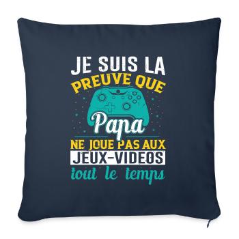 Gamer Papa Fête Des Pères Console Idée Cadeau Geek - Housse de coussin décorative 45 x 45 cm - bleu marine - Devant