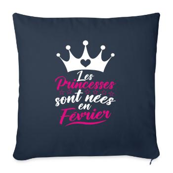 Les Princesses Sont Nées En Février - Housse de coussin décorative 45 x 45 cm - bleu marine - Devant
