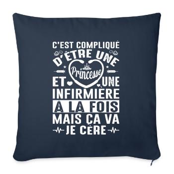 Infirmière Princesse Cadeau Anniversaire Médecine - Housse de coussin décorative 45 x 45 cm - bleu marine - Devant