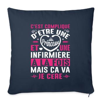 Infirmière Princesse Cadeau Anniversaire Médecine - Housse de coussin décorative 45 x 45 cm - bleu marine - Devant