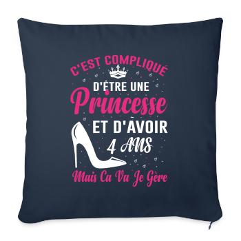 Je Suis Une Princesse Et J'ai 4 Ans Cadeau Humour - Housse de coussin décorative 45 x 45 cm - bleu marine - Devant