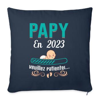 Papy En 2023 Cadeau Naissance Grossesse Humour - Housse de coussin décorative 45 x 45 cm - bleu marine - Devant