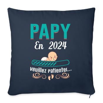 Papy En 2024 Idée Cadeau Cool Grossesse Humour - Housse de coussin décorative 45 x 45 cm - bleu marine - Devant