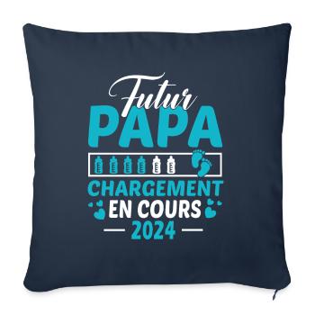 Futur Papa 2024 Idée Cadeau Annonce Grossesse - Housse de coussin décorative 45 x 45 cm - bleu marine - Devant