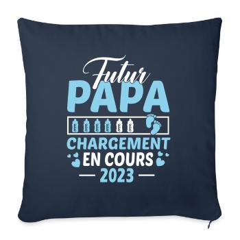 Futur Papa 2023 Idée Cadeau Annonce Grossesse - Housse de coussin décorative 45 x 45 cm - bleu marine - Devant