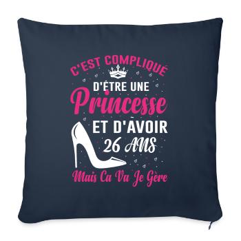 Princesse 26 Ans Anniversaire Idée Cadeau Pink Âge - Housse de coussin décorative 45 x 45 cm - bleu marine - Devant
