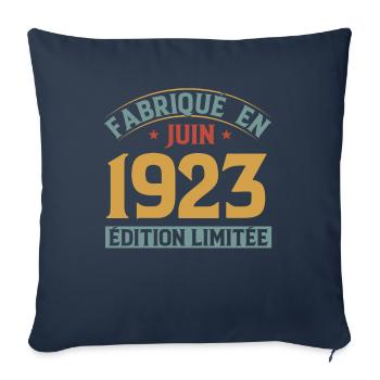 Fabriqué En Juin 1923 Anniversaire Cadeau Vintage - Housse de coussin décorative 45 x 45 cm - bleu marine - Devant