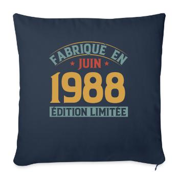 Fabriqué En Juin 1988 Anniversaire Cadeau Vintage - Housse de coussin décorative 45 x 45 cm - bleu marine - Devant