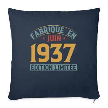 Fabriqué En Juin 1937 Anniversaire Cadeau Vintage - Housse de coussin décorative 45 x 45 cm - bleu marine - Devant