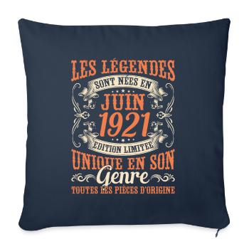 Juin 1921 Anniversaire Idée Cadeau Vintage Légende - Housse de coussin décorative 45 x 45 cm - bleu marine - Devant