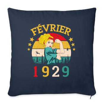 Février 1929 anniversaire idée cadeau vintage 1929 - Housse de coussin décorative 45 x 45 cm - bleu marine - Devant