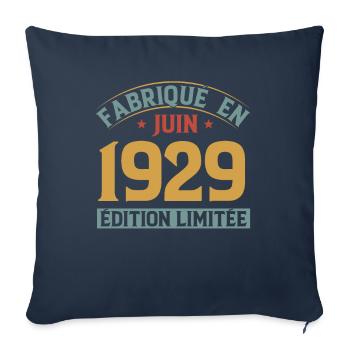 Fabriqué En Juin 1929 Anniversaire Cadeau Vintage - Housse de coussin décorative 45 x 45 cm - bleu marine - Devant