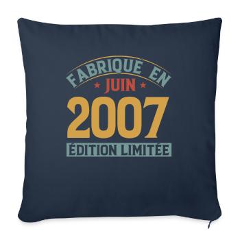 Fabriqué En Juin 2007 Anniversaire Cadeau Vintage - Housse de coussin décorative 45 x 45 cm - bleu marine - Devant
