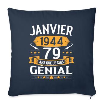 Janvier 1944 79 Ans Anniversaire Vintage Cadeau - Housse de coussin décorative 45 x 45 cm - bleu marine - Devant