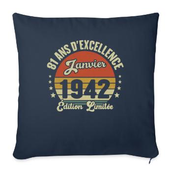 81 Ans Janvier 1942 Anniversaire Vintage Cadeau - Housse de coussin décorative 45 x 45 cm - bleu marine - Devant