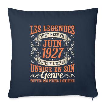 Juin 1927 Anniversaire Idée Cadeau Vintage Légende - Housse de coussin décorative 45 x 45 cm - bleu marine - Devant