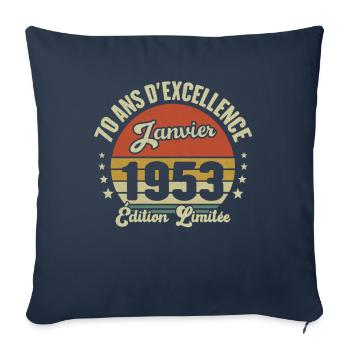 70 Ans Janvier 1953 Anniversaire Vintage Cadeau - Housse de coussin décorative 45 x 45 cm - bleu marine - Devant