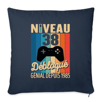 38 Ans 1985 Anniversaire Cadeau Citation Gamer - Housse de coussin décorative 45 x 45 cm - bleu marine - Devant