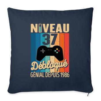 37 Ans 1986 Anniversaire Cadeau Citation Gamer - Housse de coussin décorative 45 x 45 cm - bleu marine - Devant