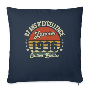 87 Ans Janvier 1936 Anniversaire Vintage Cadeau - Housse de coussin décorative 45 x 45 cm - bleu marine - Devant