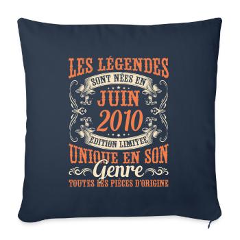 Juin 2010 Anniversaire Idée Cadeau Vintage Légende - Housse de coussin décorative 45 x 45 cm - bleu marine - Devant