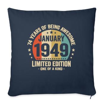 74 Ans Janvier 1949 Anniversaire Cadeau Vintage - Housse de coussin décorative 45 x 45 cm - bleu marine - Devant