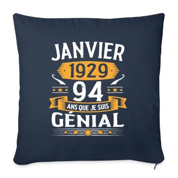 Janvier 1929 94 Ans Anniversaire Vintage Cadeau - Housse de coussin décorative 45 x 45 cm - bleu marine - Devant