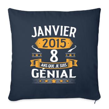 Janvier 2015 8 Ans Anniversaire Vintage Cadeau - Housse de coussin décorative 45 x 45 cm - bleu marine - Devant