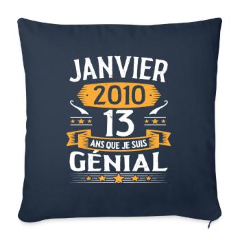 Janvier 2010 13 Ans Anniversaire Vintage Cadeau - Housse de coussin décorative 45 x 45 cm - bleu marine - Devant