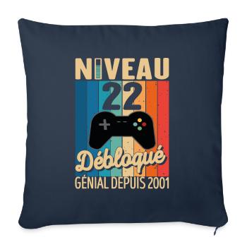22 Ans 2001 Anniversaire Cadeau Citation Gamer - Housse de coussin décorative 45 x 45 cm - bleu marine - Devant