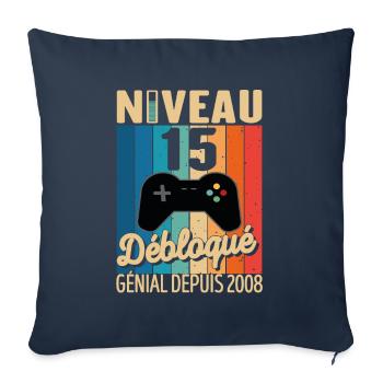 15 Ans 2008 Anniversaire Cadeau Citation Gamer - Housse de coussin décorative 45 x 45 cm - bleu marine - Devant