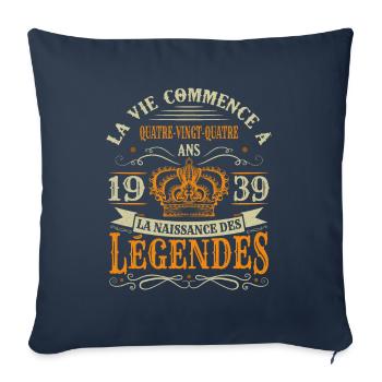84 Ans 1939 Joyeux Anniversaire Vintage Perfection - Housse de coussin décorative 45 x 45 cm - bleu marine - Devant