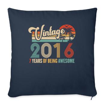 Vintage Année 2016 Anniversaire 7 Ans Idée Cadeau - Housse de coussin décorative 45 x 45 cm - bleu marine - Devant