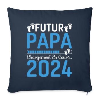 Futur Papa 2024 Père Idée Cadeau Fête Des Pères - Housse de coussin décorative 45 x 45 cm - bleu marine - Devant