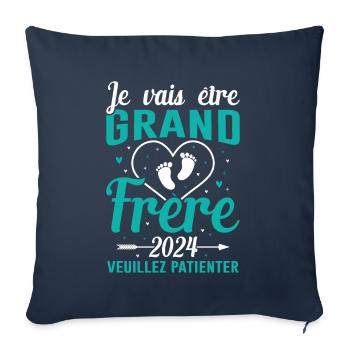 Je Vais Être Grand Frère 2024 - Housse de coussin décorative 45 x 45 cm - bleu marine - Devant