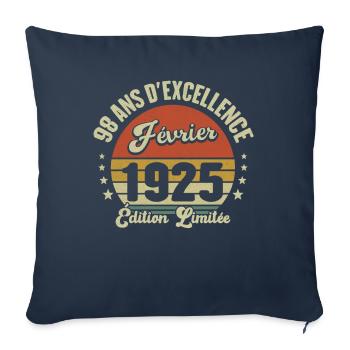 98 Ans Février 1925 Anniversaire Vintage Cadeau - Housse de coussin décorative 45 x 45 cm - bleu marine - Devant
